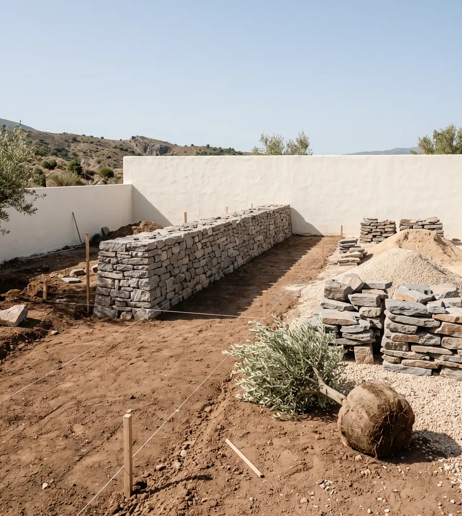 Terreno de tierra de una casa nueva, preparado para diseñar el jardín desde cero